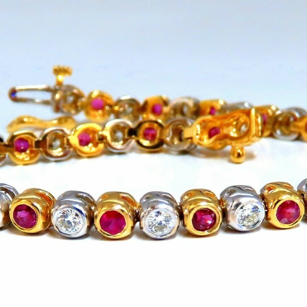3.84ct Natural Ruby Diamonds Tennis Bracelet Alternating Two Toned*